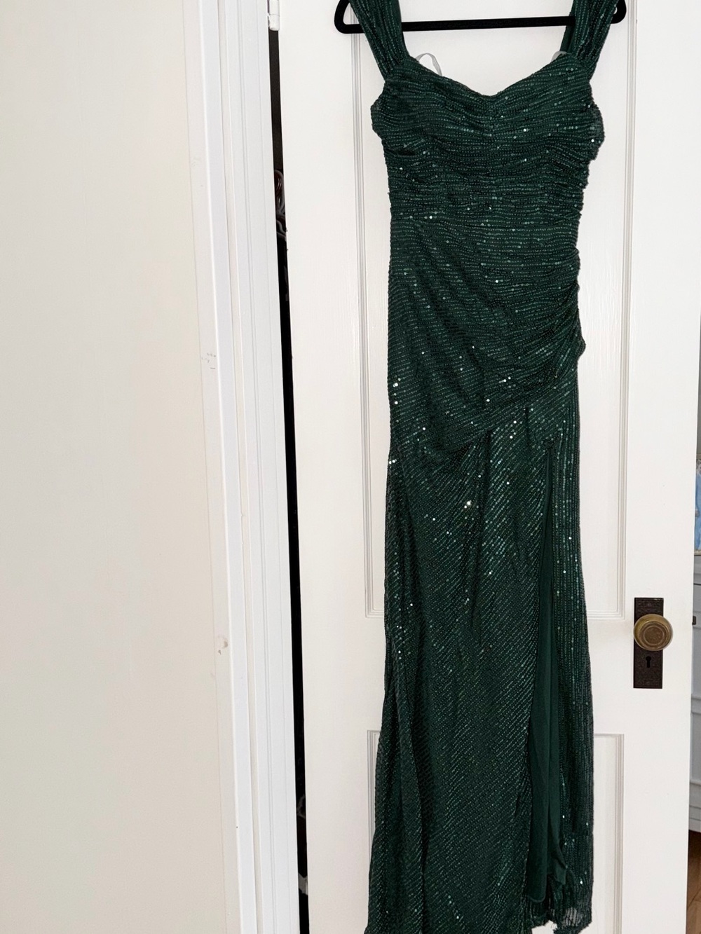 Emerald Green Sequin Evening Dress - Elegant Ruched Gown